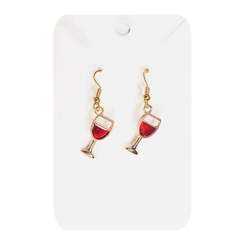 5/$25 😻 Gold and Red Wine Glass Earrings